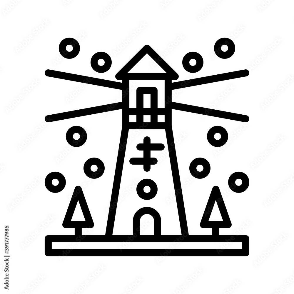 snow town in winter related light house with ice and tree vectors in lineal style,