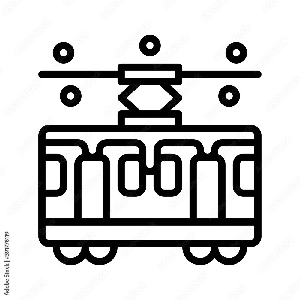 snow town in winter related tram bus with wire and ice vectors in lineal style,