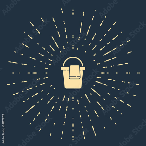Beige Bucket with rag icon isolated on blue background. Cleaning service concept. Abstract circle random dots. Vector Illustration.