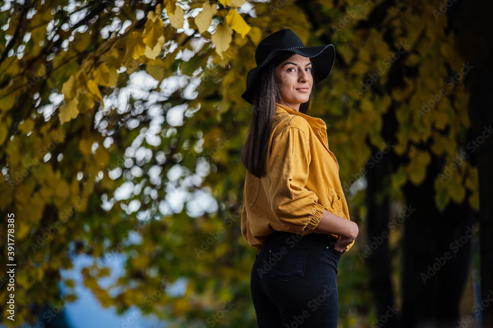 Beautiful young woman laying and smiling on the oak and maple leaves in the park. Beautiful young woman laying and smiling on the oak and maple leaves in the park.
