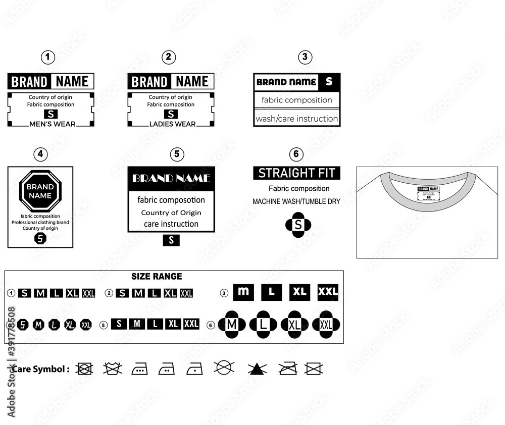 Back neck label print (BNP) for garments. Vector on Ai cs6. Adding with