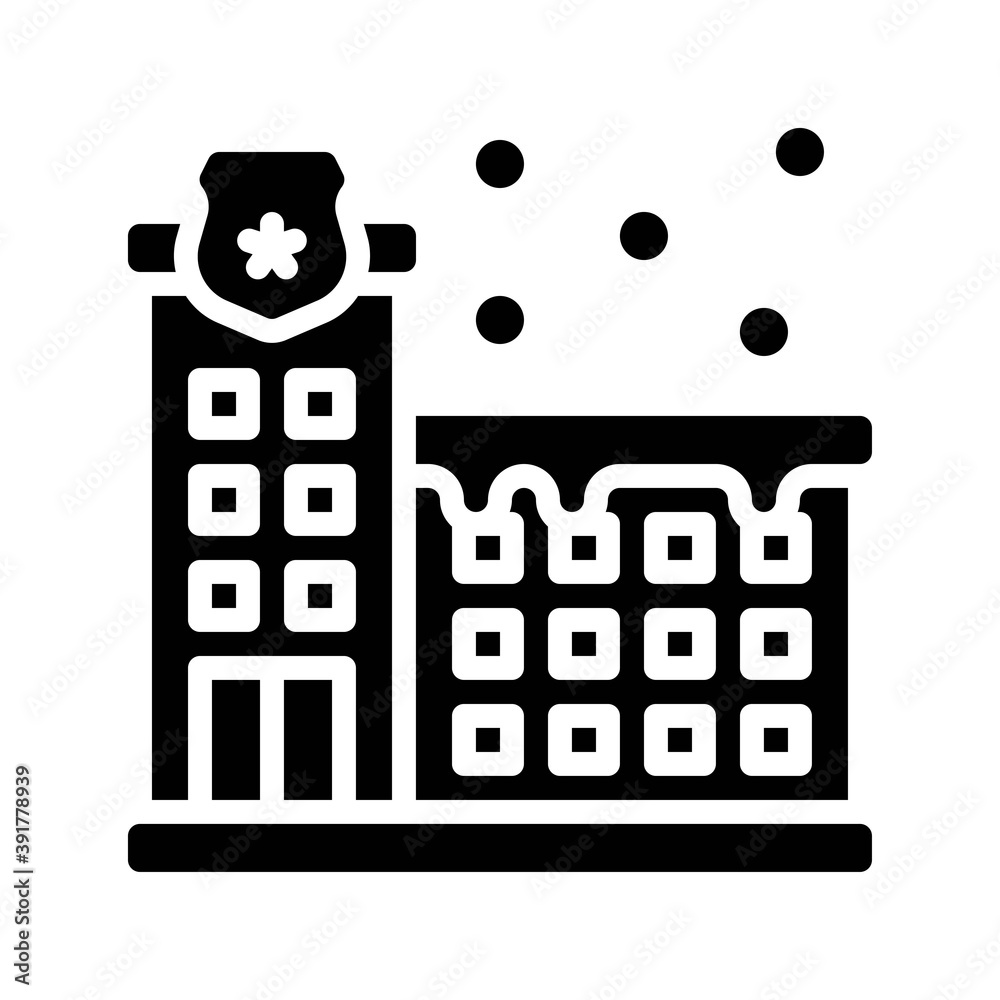 snow town in winter related police building with windows and ice vectors in solid design,