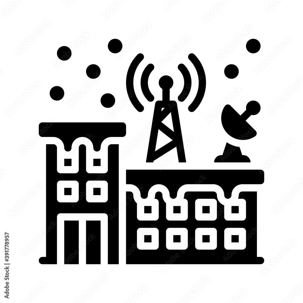 snow town in winter related signal tower building with windows and ice vectors in solid design,