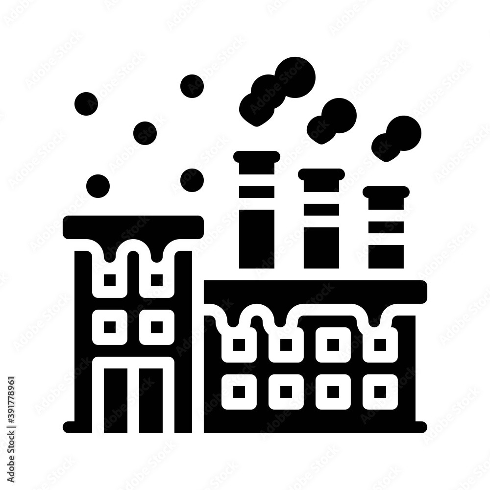 snow town in winter related factory building with windows and ice vectors in solid design,