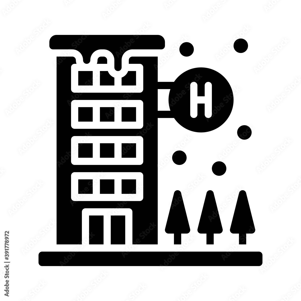 snow town in winter related hospital building with ice and windows vectors in solid design,