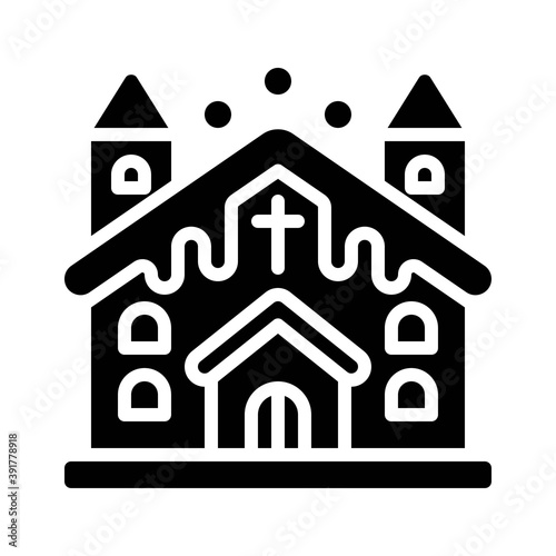 Obraz na płótnie snow town in winter related church buildings with ice and cross sign in solid design, w salonie