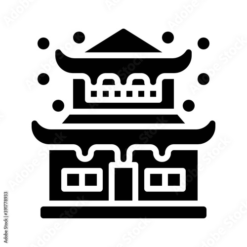 Obraz na płótnie snow town in winter related chinese house building with windows and ice vectors in solid design, w salonie