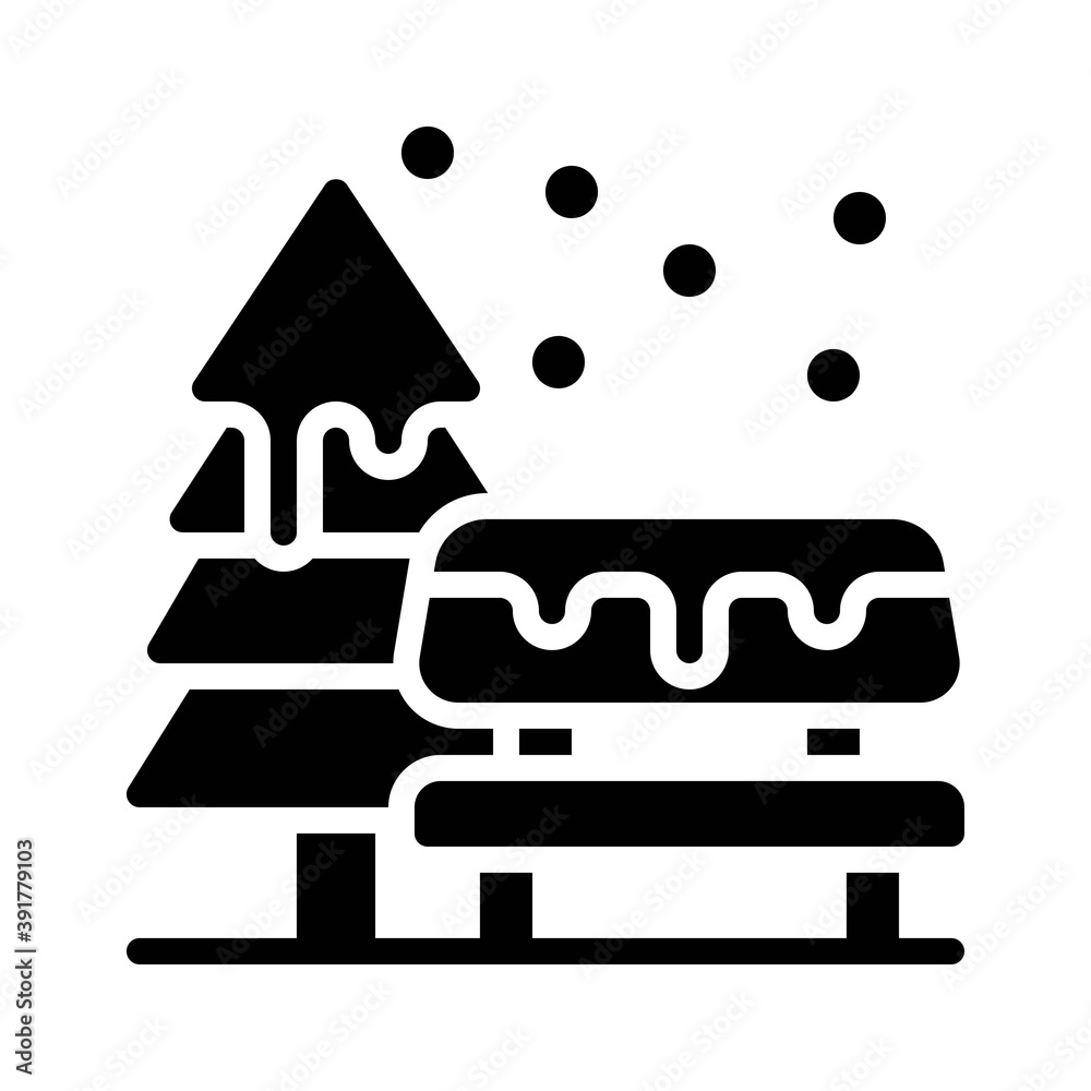 snow town in winter related bench with santa tree and ice vectors in solid design,