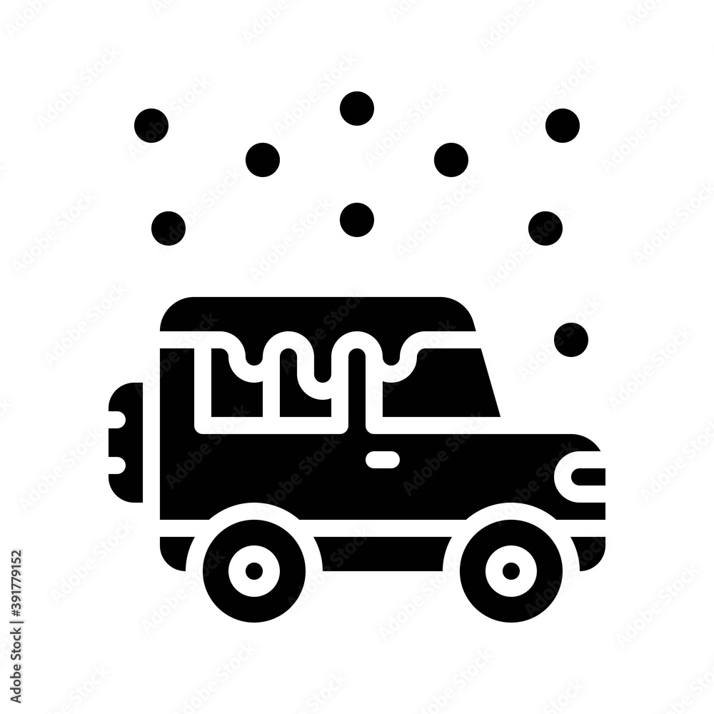 snow town in winter related van or jeep with tires and ice vectors in solid design,