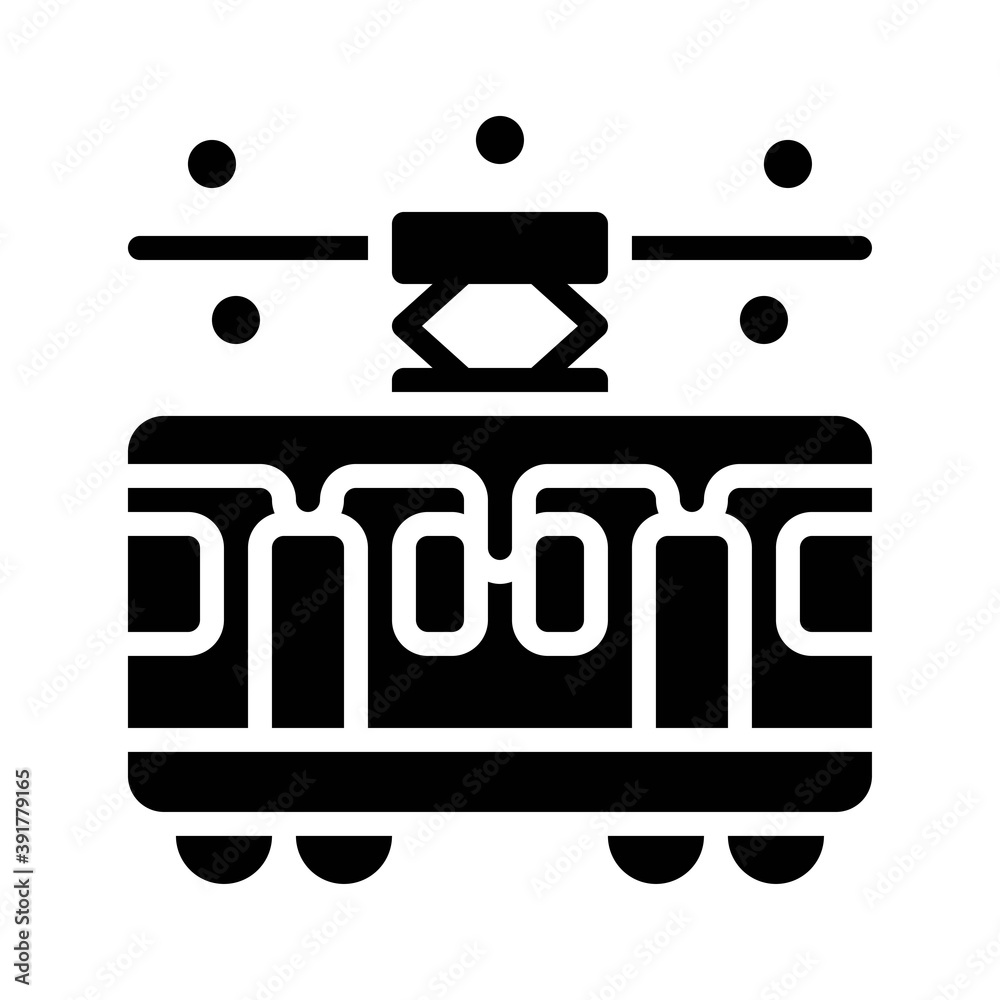 snow town in winter related tram bus with wire and ice vectors in solid design,