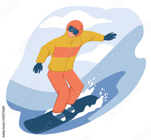 Wintertime hobbies and leisure, snowboarding man
