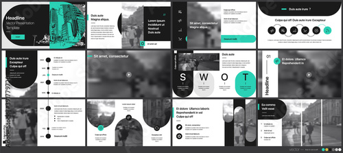 Geometric Green Presentation Element Templates. Vector infographics. For use in Presentation, Flyer and Leaflet, SEO, Marketing, Webinar Landing Page Template, Website Design, Banner.