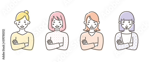 腕組みする女性のイラストセット