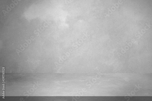 Fototapeta Naklejka Na Ścianę i Meble -  Gray vintage cement or concrete wall and floor background. Can be used for display products, room, interior, graphic design or wallpaper. Copy space for text.
