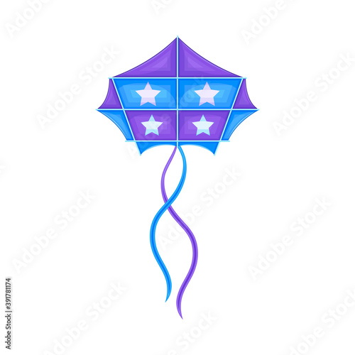 Shaped Blue and Purple Kite as Tethered Craft with Wing Surface and Tail Vector Illustration