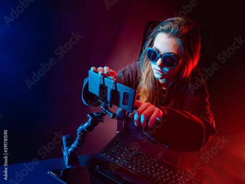 Girl video blogger. Student...