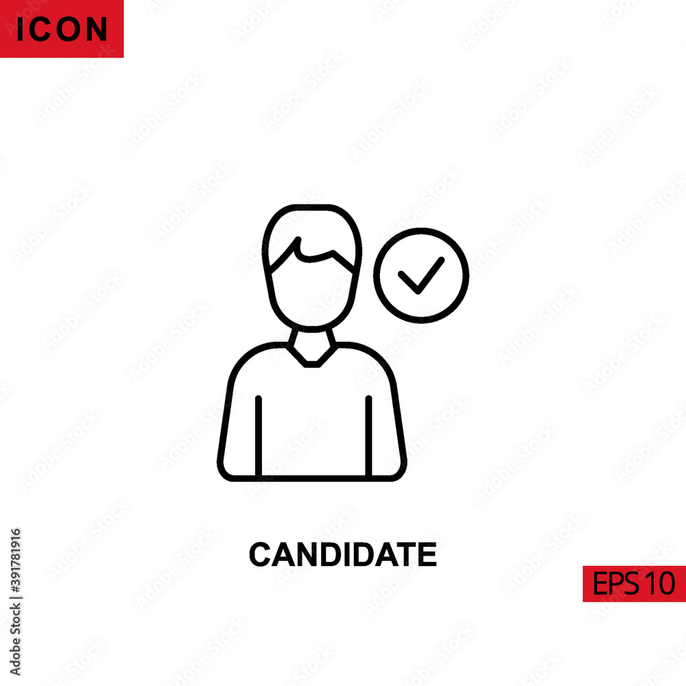 Icon candidate with approve. Outline, line or linear vector icon symbol sign collection Icon candidate with approve. Outline, line or linear vector icon symbol sign collection
