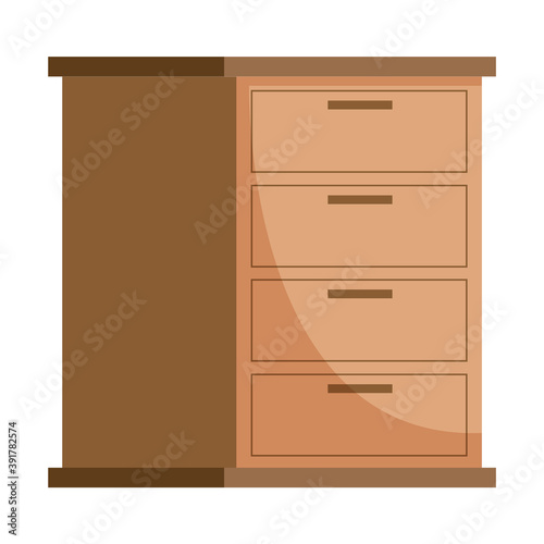 Wooden light brown chest of drawers. Made of natural materials. Bedside table, commode furniture isolated on white. Furnishing for interior decoration of a living room or office vector illustration