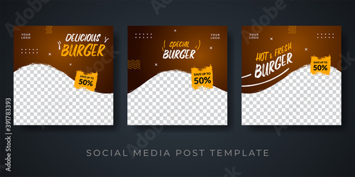 Burger menu restaurant promotion social media banner template. Delicious view banner for poster, junk food, fast food. editable photo or image space.