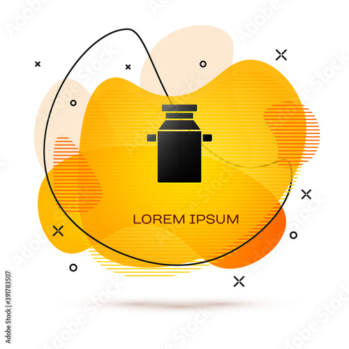 Black Can container for milk icon isolated on white background. Abstract banner with liquid shapes. Vector.