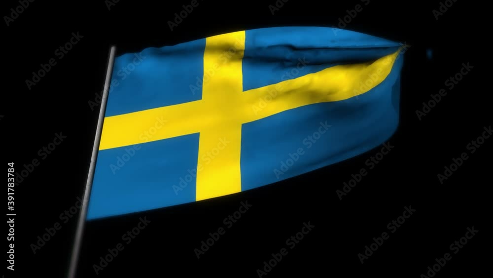 Sweden flag , Realistic 3D animation of waving flag. Sweden flag waving in the wind. National flag of Sweden. seamless loop animation. 4K High Quality, 3D render