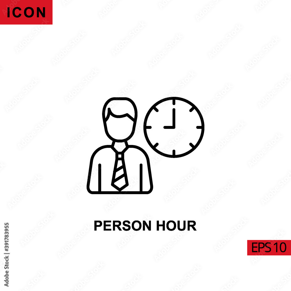 Icon person hour salary work. Outline, line or linear vector icon symbol sign collection Icon person hour salary work. Outline, line or linear vector icon symbol sign collection