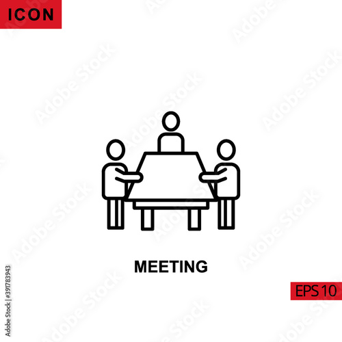 Icon meeting. Outline, line or linear vector icon symbol sign collection