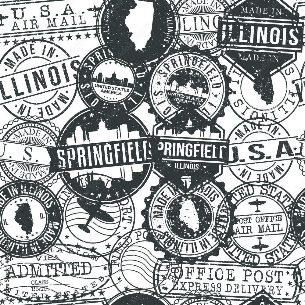 Springfield Illinois Stamps Background. City Stamp Vector Art. Postal Passport Travel. Design Set Pattern.