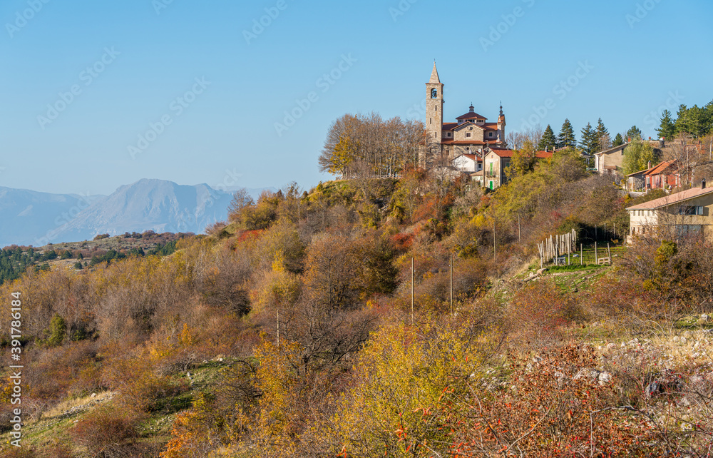Idyllic autumnal landscape in the Abruzzo, Lazio and Molise National Park. Italy.