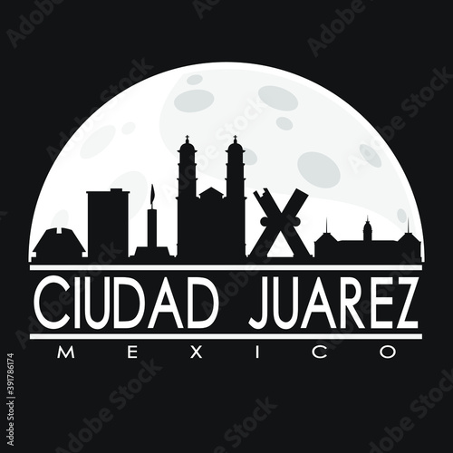 Ciudad Juarez Mexico Skyline City Flat Silhouette Design Background Logo.