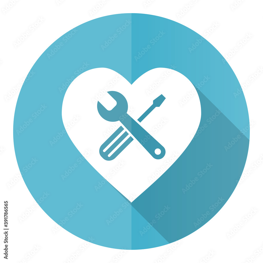 Tools in heart shape blue vector icon, flat design illustration in eps 10 Tools in heart shape blue vector icon, flat design illustration in eps 10