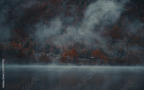 the mountain autumn landscape with colorful forest