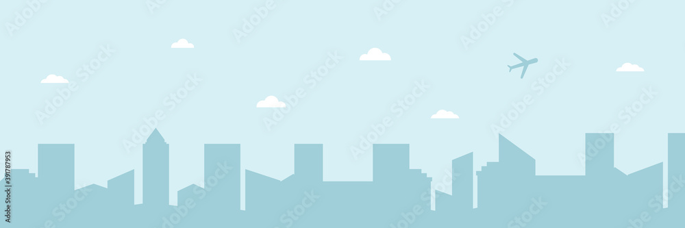 City landscape with buildings. Town skyline vector illustration. Urban landscape in flat style. 
