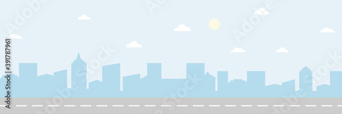 City landscape with buildings. Town skyline vector illustration. Urban landscape in flat style. 
