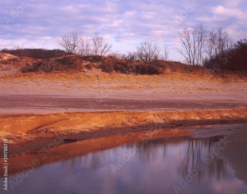 481-84 Warren Dunes stream meets Lake Michigan © Hank Erdmann