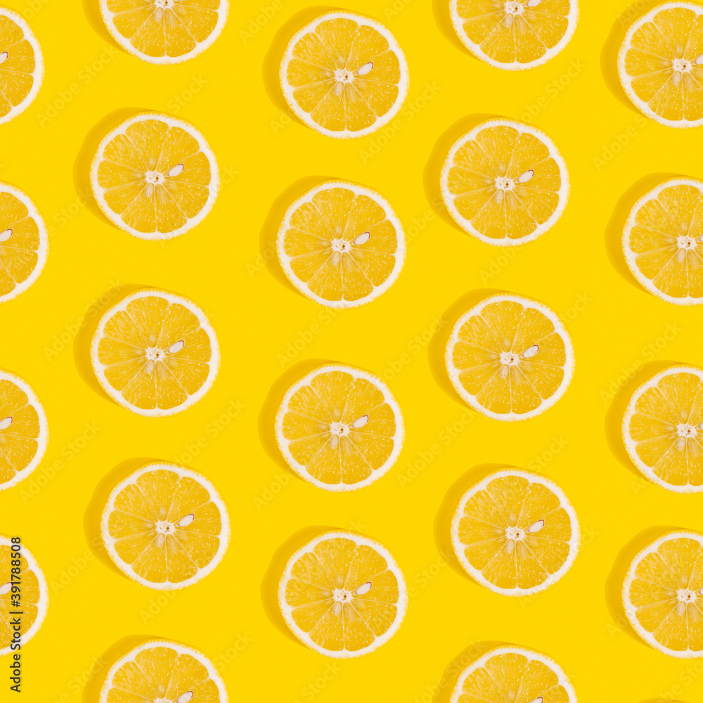 Seamless pattern of lemon on yellow background