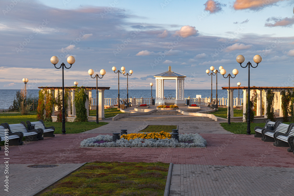 Naklejka premium City view of Sillamae, Estonia. Sunny early autumn day.