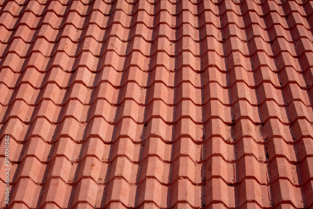 Roof tiles on guest house in Yercaud, Tamil Nadu. Styling of roof with tiles.