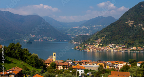 Aerial view of Iseo lake, Brescia province, Italy