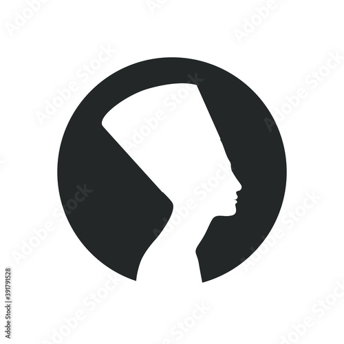 Queen Nefertiti Of ancient Egypt graphic icon. Nefertiti silhouette in the circle isolated on white background. Vector illustration