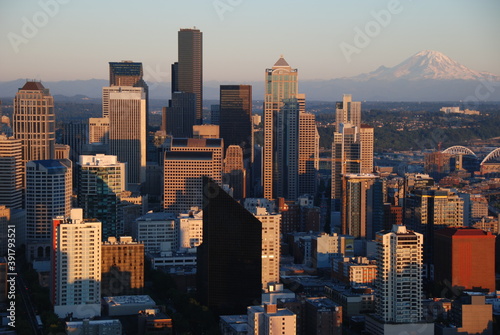 Mount Rainier view from Space Needle  Seattle  USA  July  2013