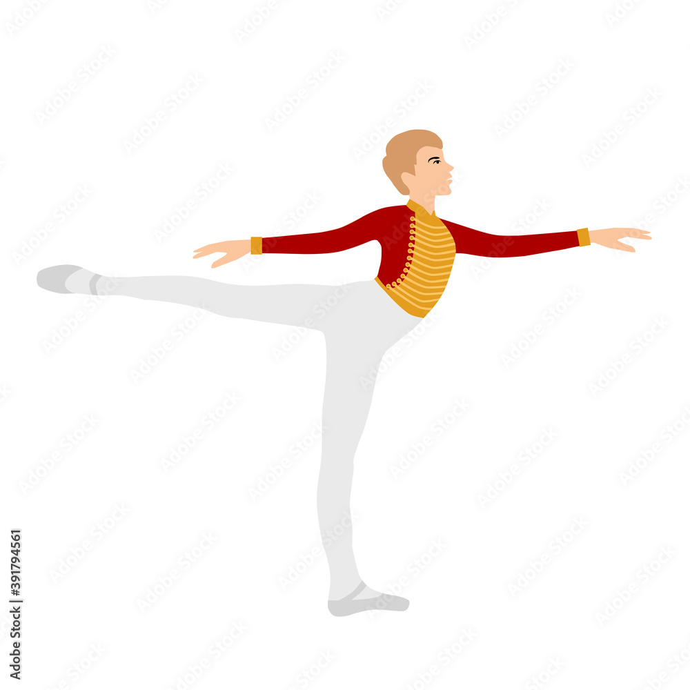 Guy, male ballet dancer, pose. The prince Nutcracker. Vector illustration.  Stock Vector | Adobe Stock