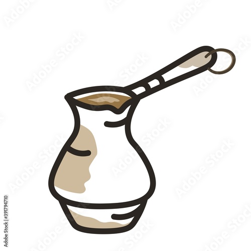 Turk coffee thin line icon, copper pot for making espresso.Sign on a white background. Vector graphics.