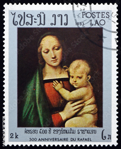 Postage stamp Laos 1983 Granduca Madonna, painting photo