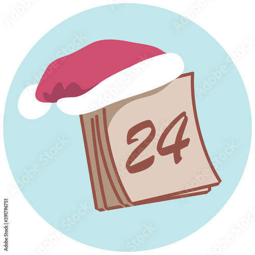 Christmas calendar with the 24th and a Santa Claus hat. Cute Doodle.