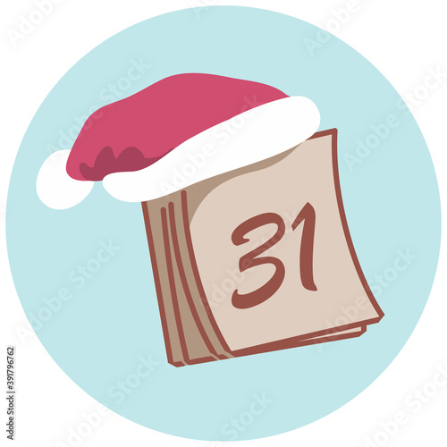 Christmas calendar with the 31st and a Santa Claus hat. Cute Doodle.