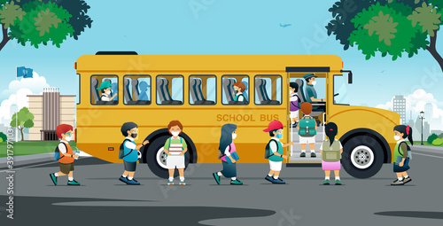 All students put on protective masks and boarded the school bus home.
