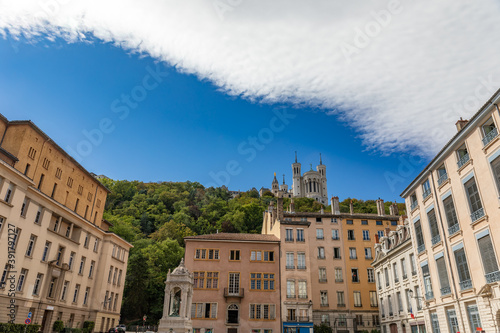 Saint-Jean district and Fourviere Cathedral, Lyon, Rhone, France