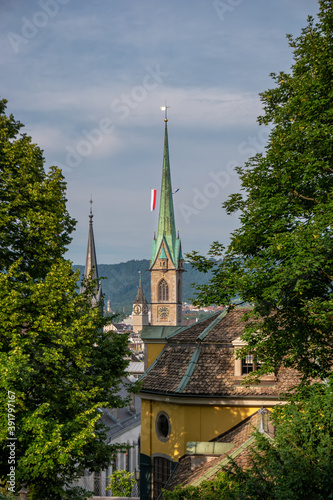 The steeple of Central library with clock tower. Zurich, Switzerland. photo