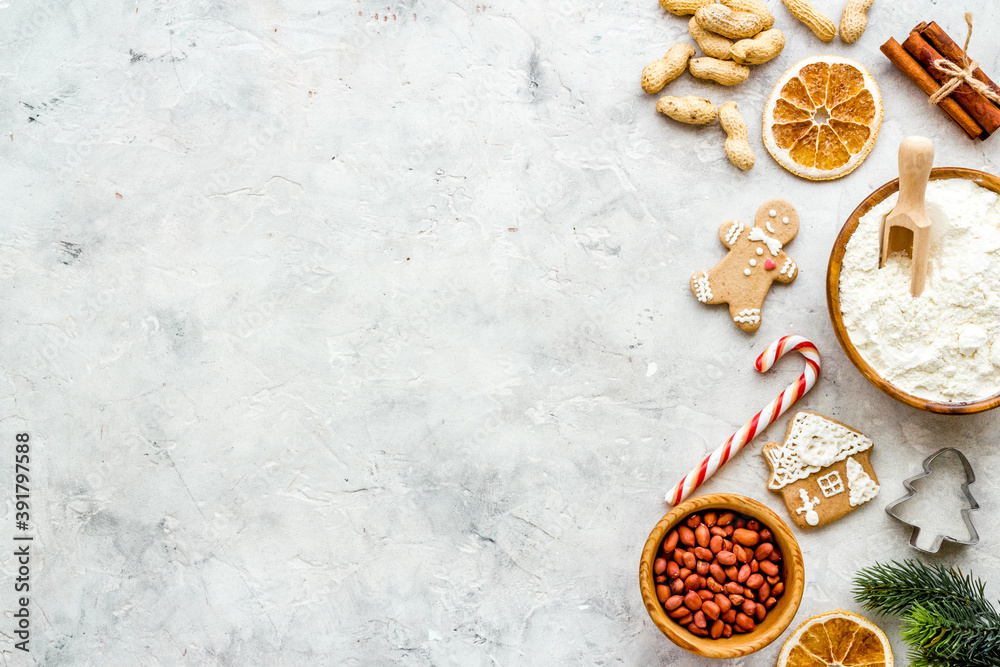 Cooking icing Christmas cookies gingerbread, flat lay, top view Cooking icing Christmas cookies gingerbread, flat lay, top view